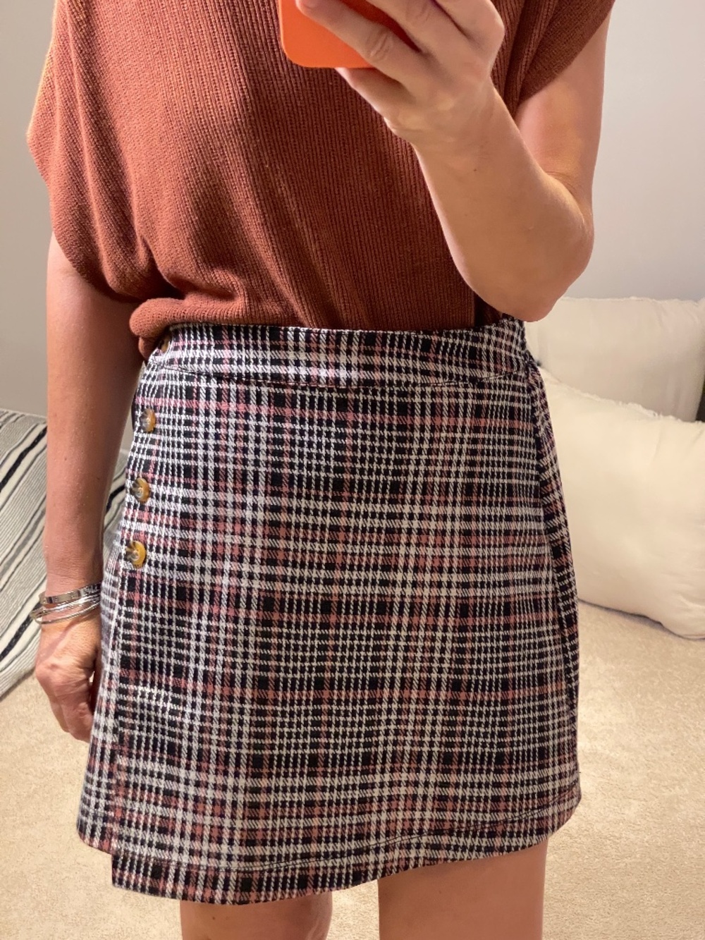 Self E houndstooth black/pink/ivory mini skirt women M